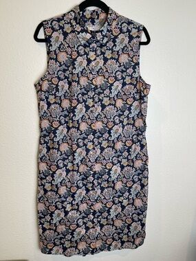 Sportscraft Liberty London Floral Paisley Button Front Shirt Dress Sz 14 Navy